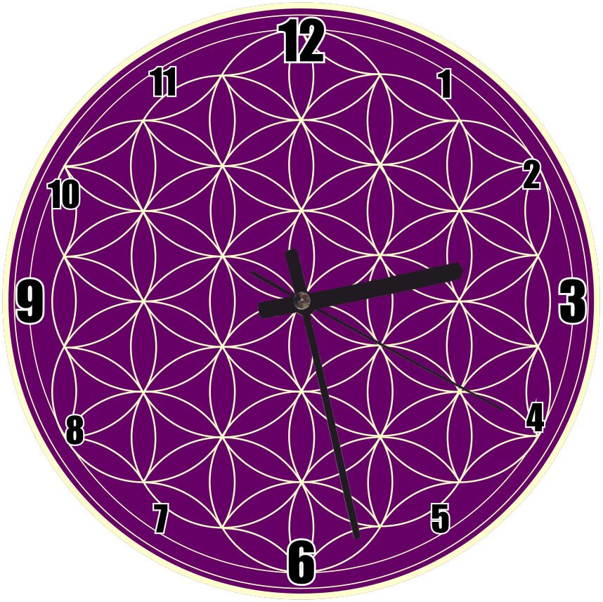 Yaşam Çiçeği Mor Zeminde  Mdf Ahşap Duvar Saati