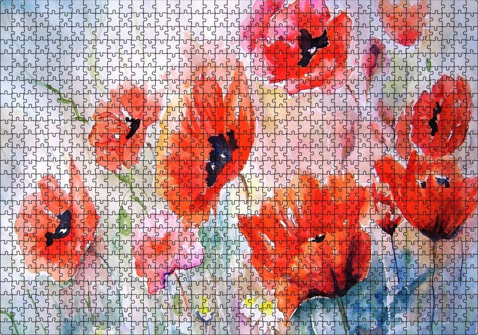 Kırmızı Gelincikler Yağlı Boya Resmi Puzzle Yapboz MDF Ahşap 1000 Parça 49 cm X 68 cm