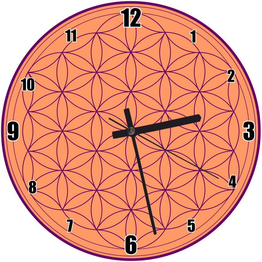 Yaşam Çiçeği Pembe Zemide Mor  Mdf Ahşap Duvar Saati