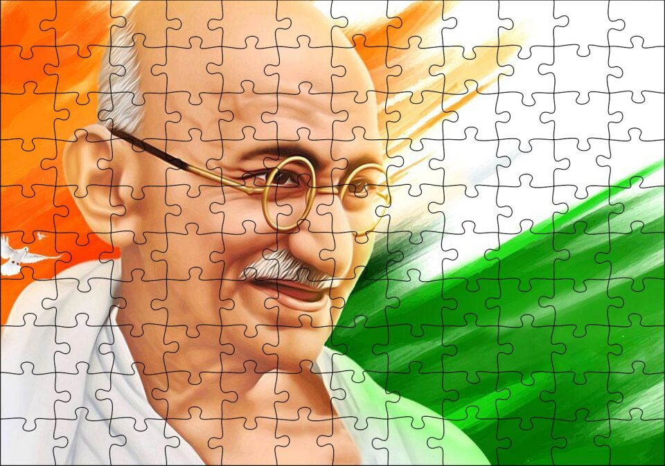 Mahatma Gandhi Turuncu Beyaz Yeşil Fon Puzzle Yapboz MDF Ahşap 120 Parça 24 cm X 34 cm