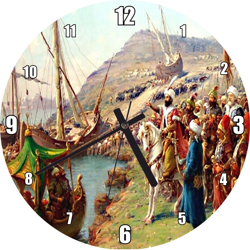 İstanbul Fethİ Fatih Sultan Mehmet Gemileri Karadan İndirilmesi Mdf Ahşap Duvar Saati 30 cm Çap