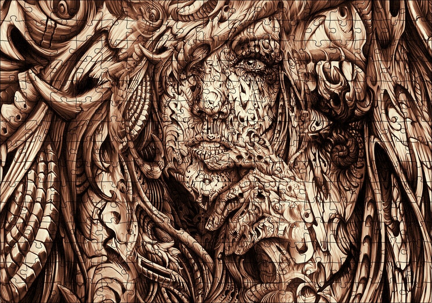 Desenler Arasında Gizli Kadın Yüzü Puzzle Yapboz MDF Ahşap 255 Parça 34 cm X 49 cm