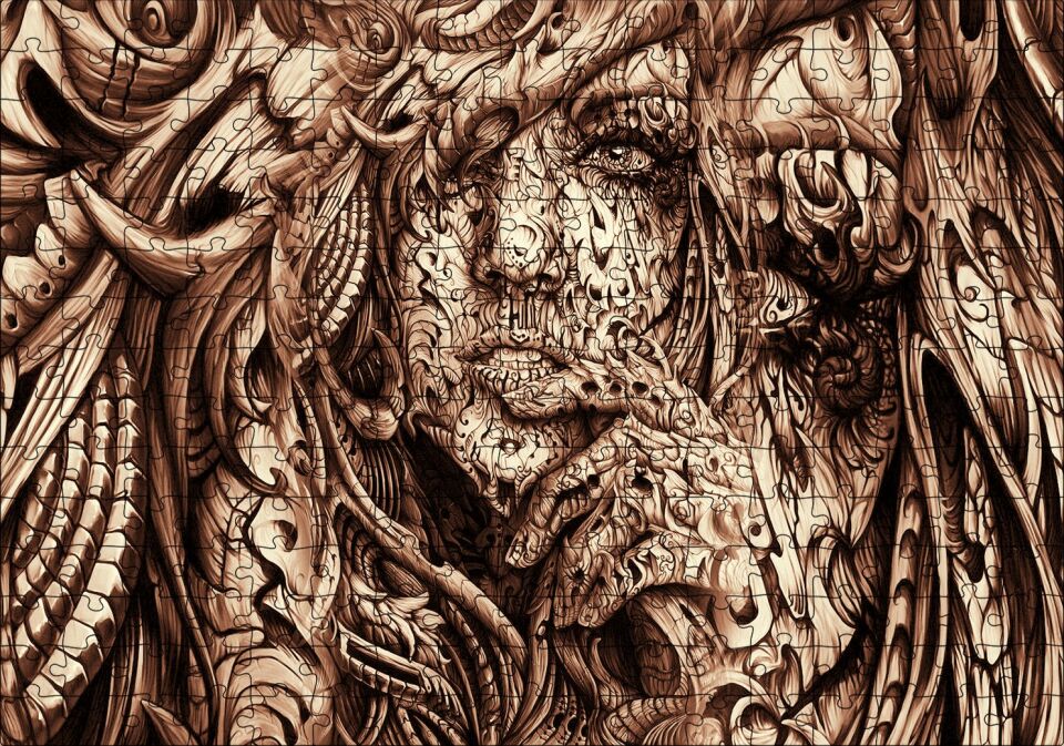 Desenler Arasında Gizli Kadın Yüzü Puzzle Yapboz MDF Ahşap 255 Parça 34 cm X 49 cm