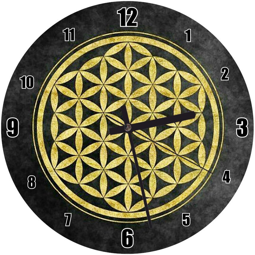 Yaşam Çiçeği Siya Gri Zeminde Sarı  Mdf Ahşap Duvar Saati