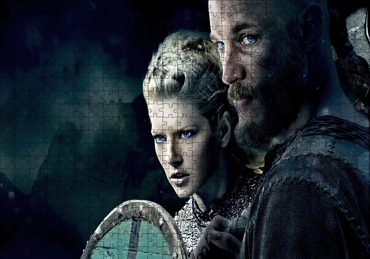 Vikingler Ragnar ve Lagertha Puzzle Yapboz MDF Ahşap 500 Parça 49 cm X 68 cm