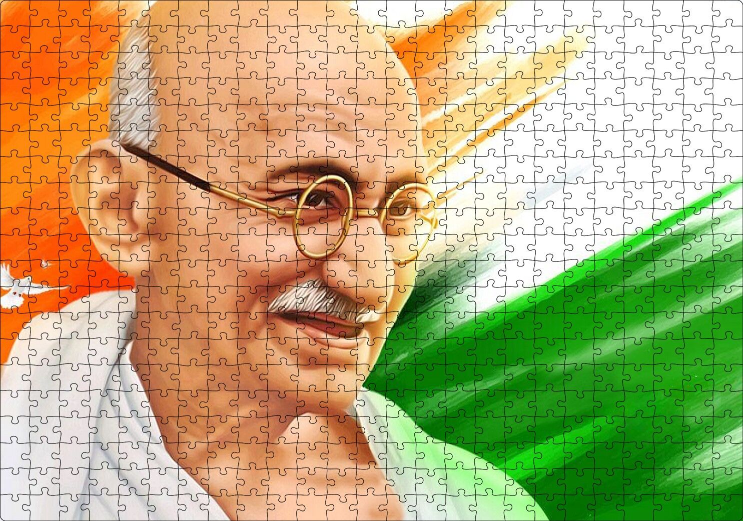 Mahatma Gandhi Turuncu Beyaz Yeşil Fon Puzzle Yapboz MDF Ahşap 500 Parça 49 cm X 68 cm