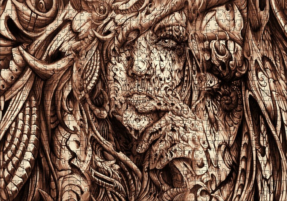 Desenler Arasında Gizli Kadın Yüzü Puzzle Yapboz MDF Ahşap 500 Parça 49 cm X 68 cm