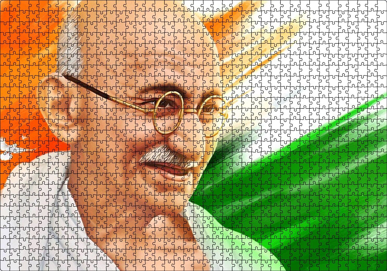 Mahatma Gandhi Turuncu Beyaz Yeşil Fon Puzzle Yapboz MDF Ahşap 1000 Parça 49 cm X 68 cm