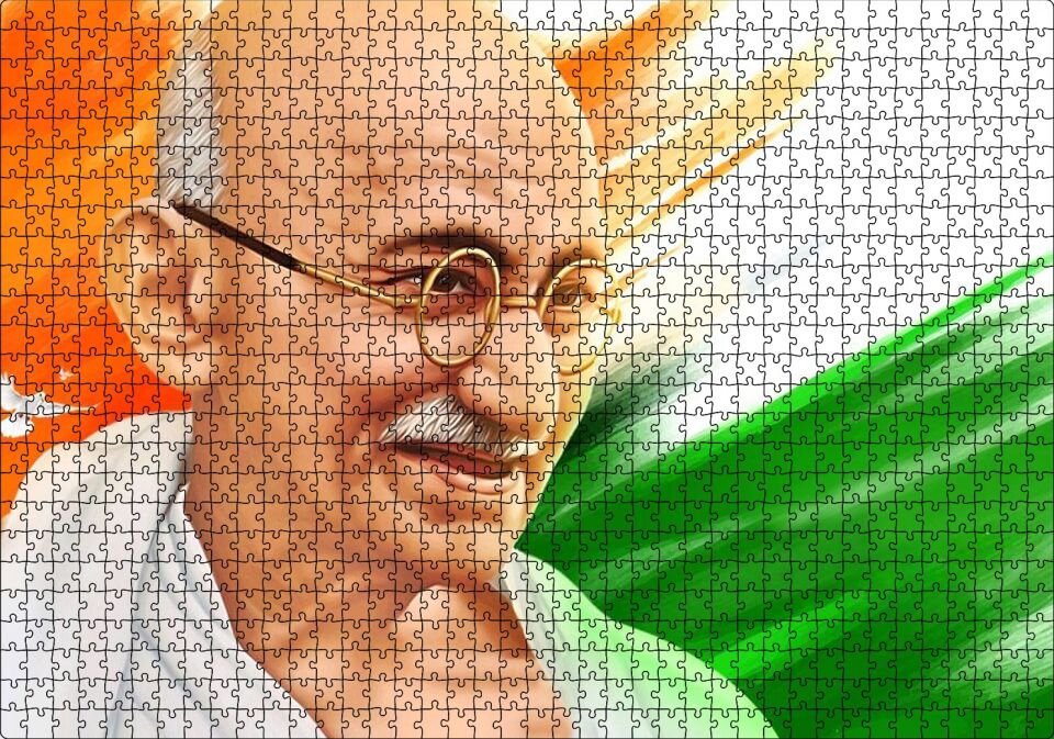 Mahatma Gandhi Turuncu Beyaz Yeşil Fon Puzzle Yapboz MDF Ahşap 1000 Parça 49 cm X 68 cm