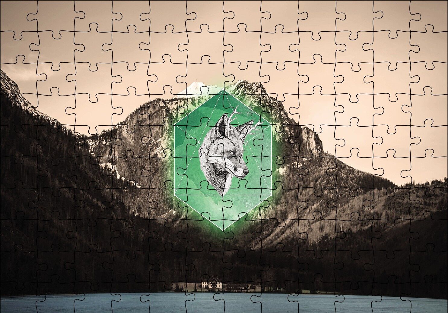 Doğa Geometrik Kurt Başı Puzzle Yapboz MDF Ahşap
