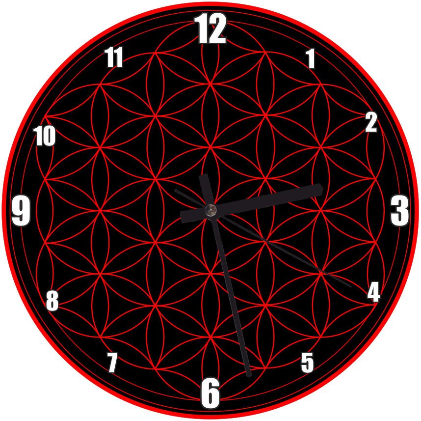 Yaşam Çiçeği Siya Zeminde Kırmızı  Mdf Ahşap Duvar Saati