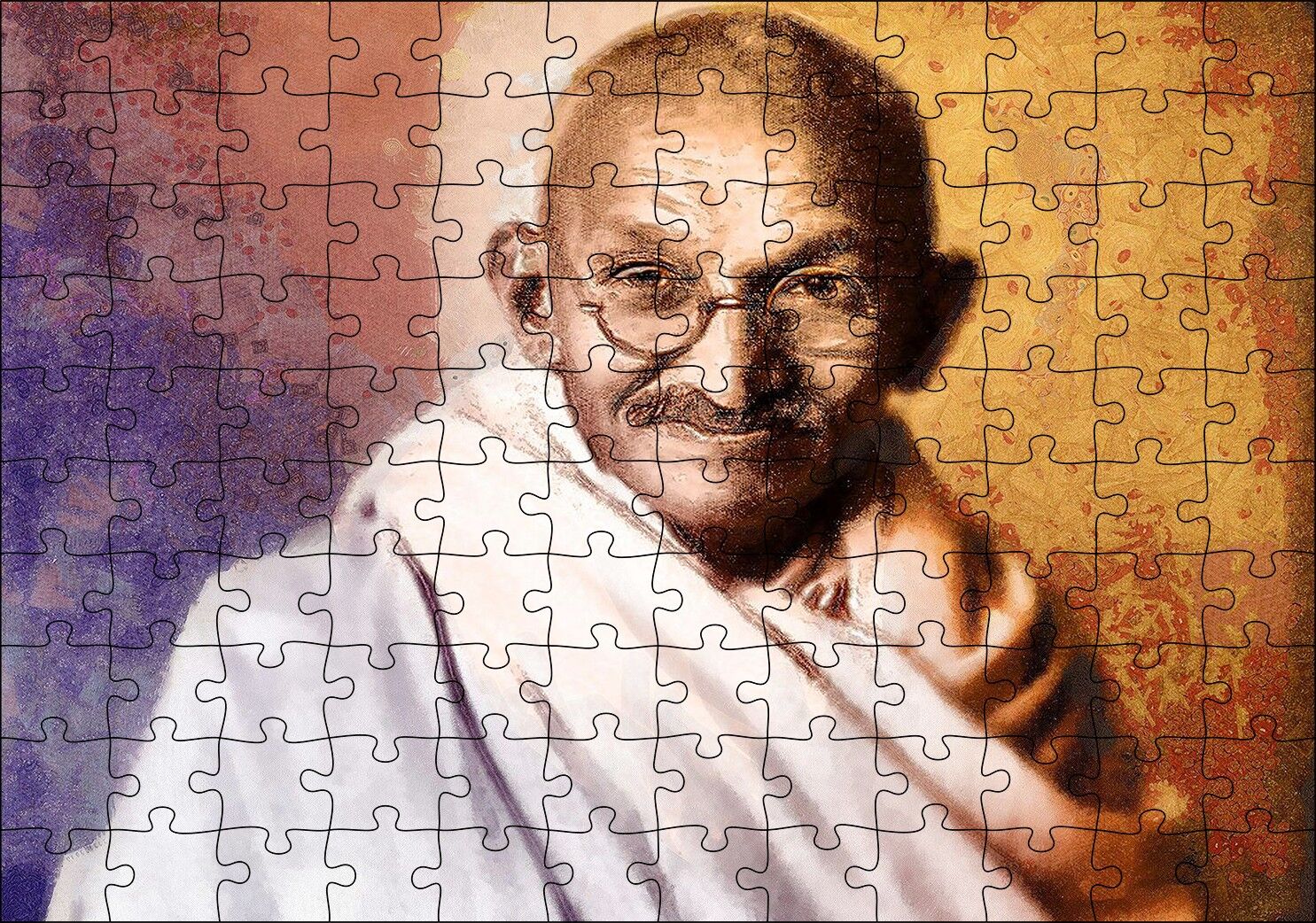 Mahatma Gandhi Yağlı Boya Portresi Puzzle Yapboz MDF Ahşap 120 Parça 24 cm X 34 cm