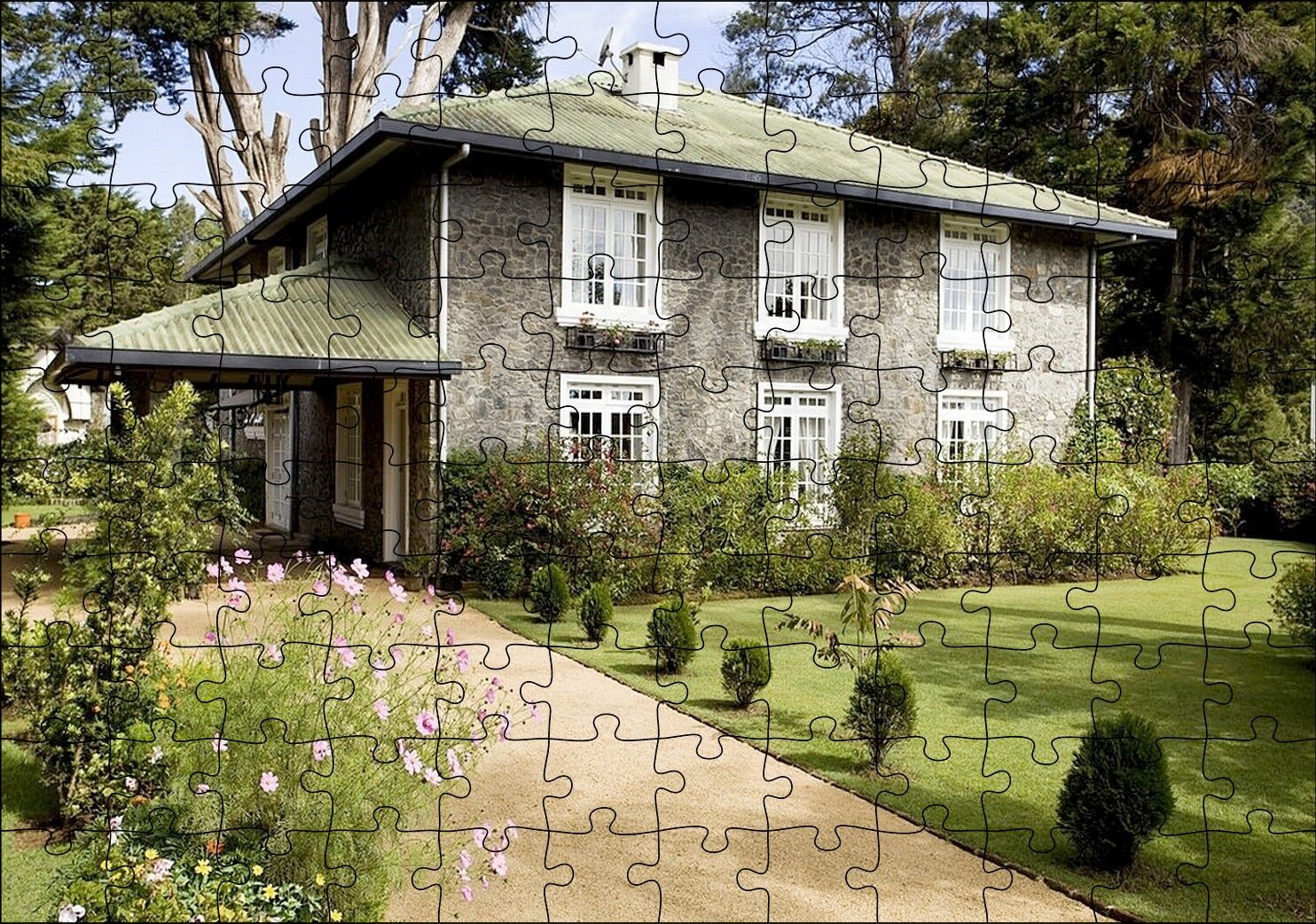 Taş Ev Görseli Puzzle Yapboz MDF Ahşap 120 Parça 24 cm X 34 cm