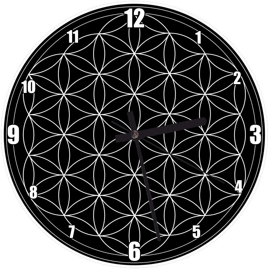 Yaşam Çiçeği Siyah Zeminde Beyaz  Mdf Ahşap Duvar Saati