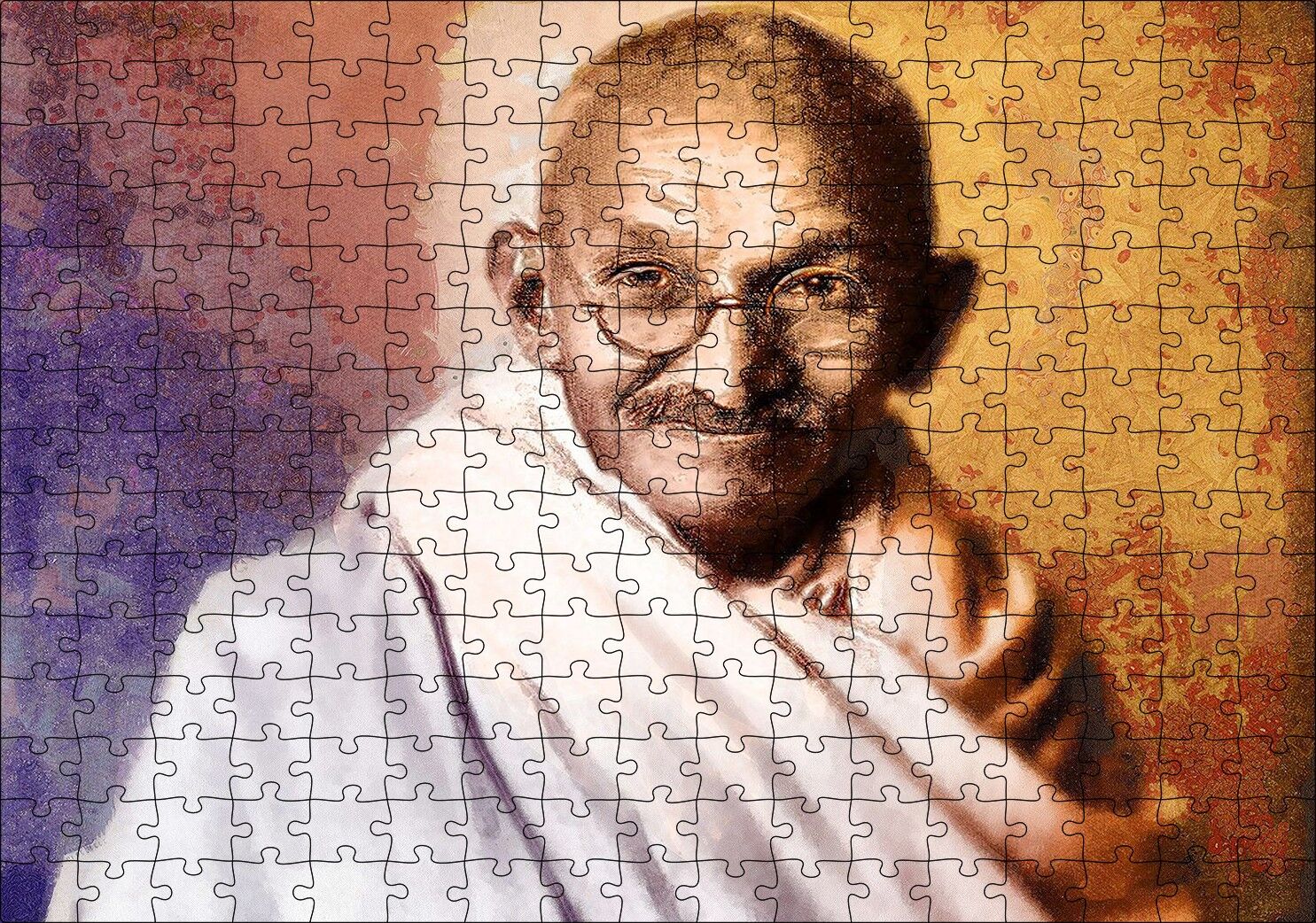 Mahatma Gandhi Yağlı Boya Portresi Puzzle Yapboz MDF Ahşap 255 Parça 34 cm X 49 cm