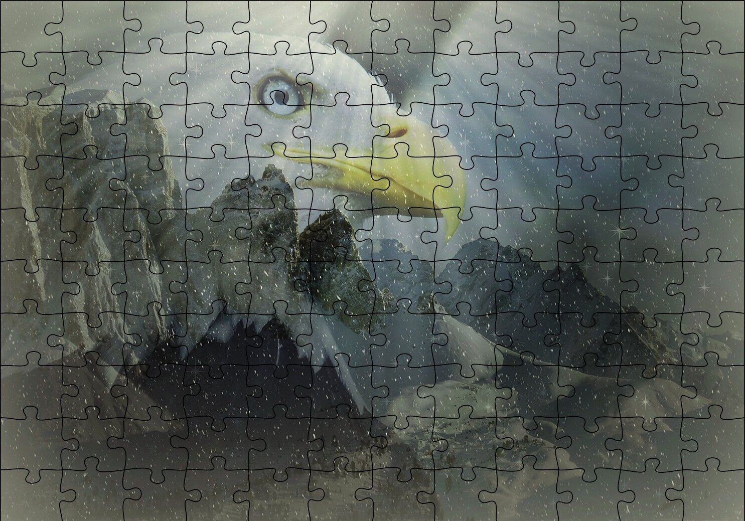 Karlı Dağlar Sarı Gagalı Kartal Puzzle Yapboz MDF Ahşap