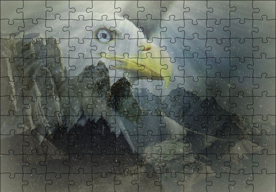 Karlı Dağlar Sarı Gagalı Kartal Puzzle Yapboz MDF Ahşap