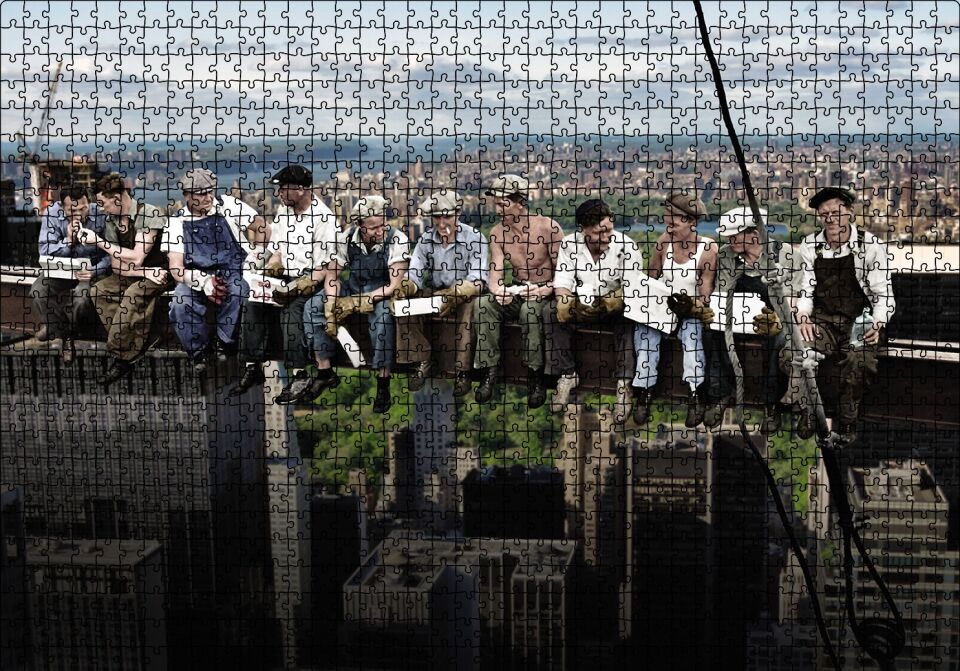 Göktelende Öğle Yemeği Puzzle Yapboz MDF Ahşap 1000 Parça 49 cm X 68 cm