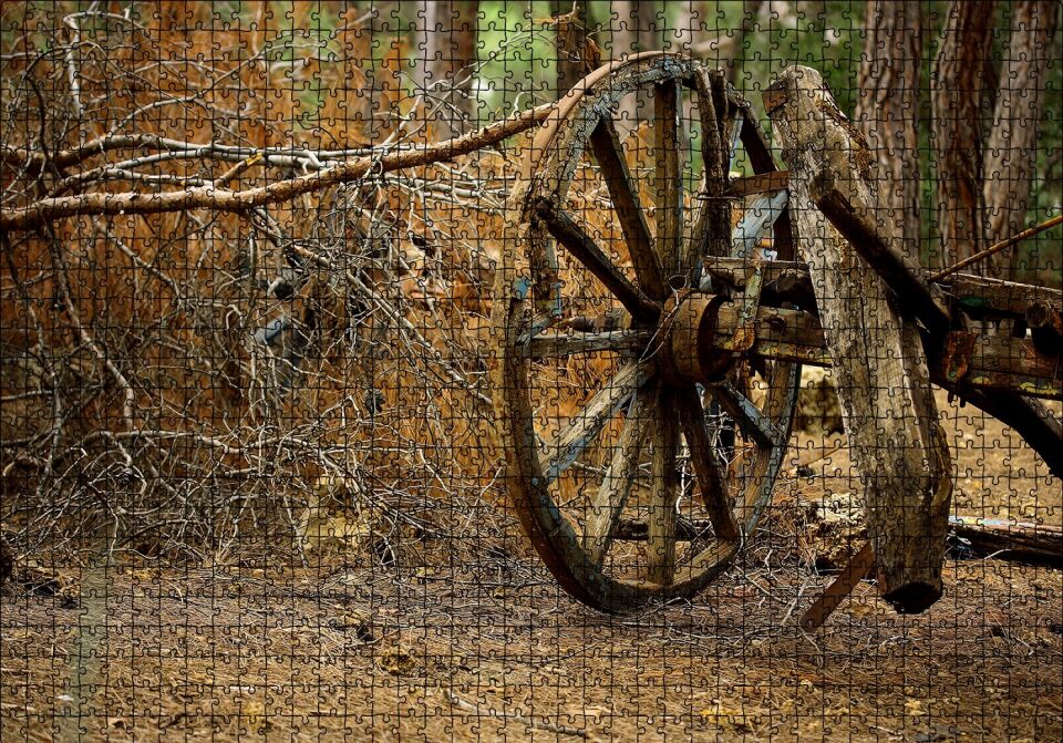 Ormanda Eski At Arabası Tekerleği Puzzle Yapboz MDF Ahşap 1000 Parça 49 cm X 68 cm