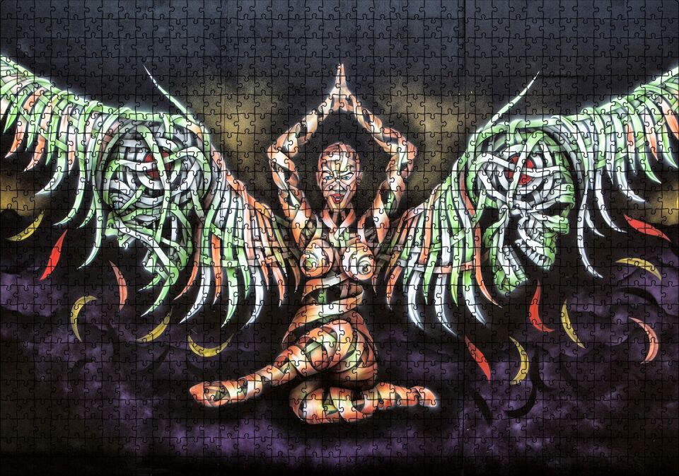 Mumya Melek ve Kurukafalar Duvar Boyama Puzzle Yapboz MDF Ahşap 1000 Parça 49 cm X 68 cm