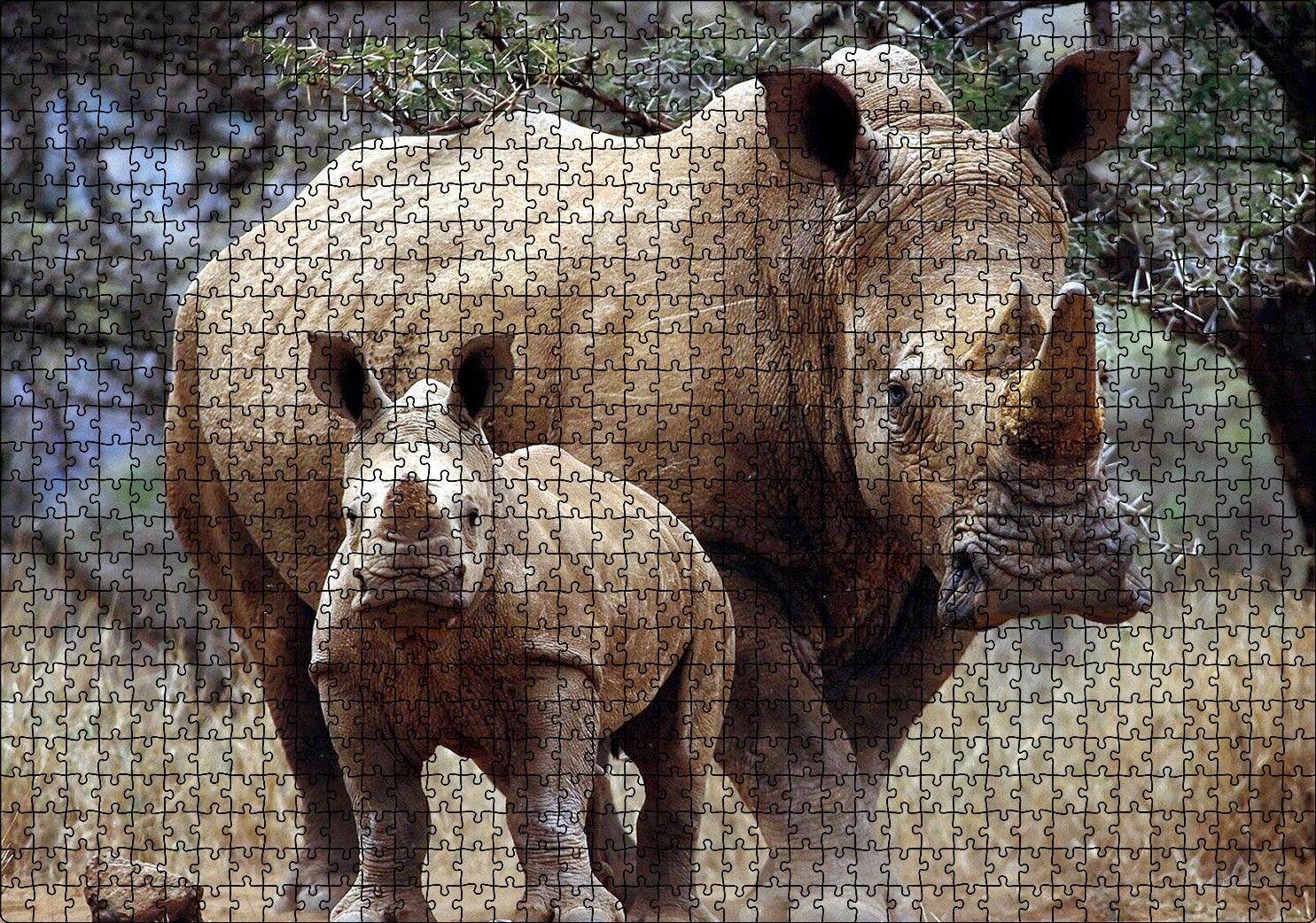 Dev Anne Gergedan ve Sevimli Yavrusu Puzzle Yapboz MDF Ahşap 1000 Parça 49 cm X 68 cm