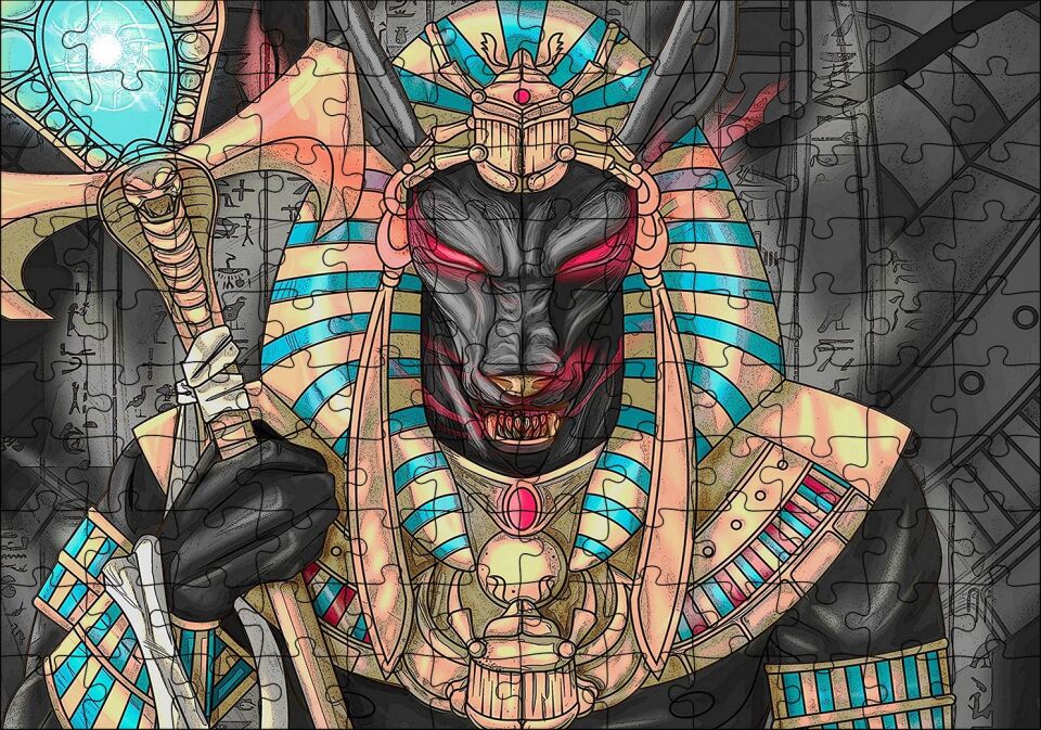 Anubis ve Asası Puzzle Yapboz MDF Ahşap