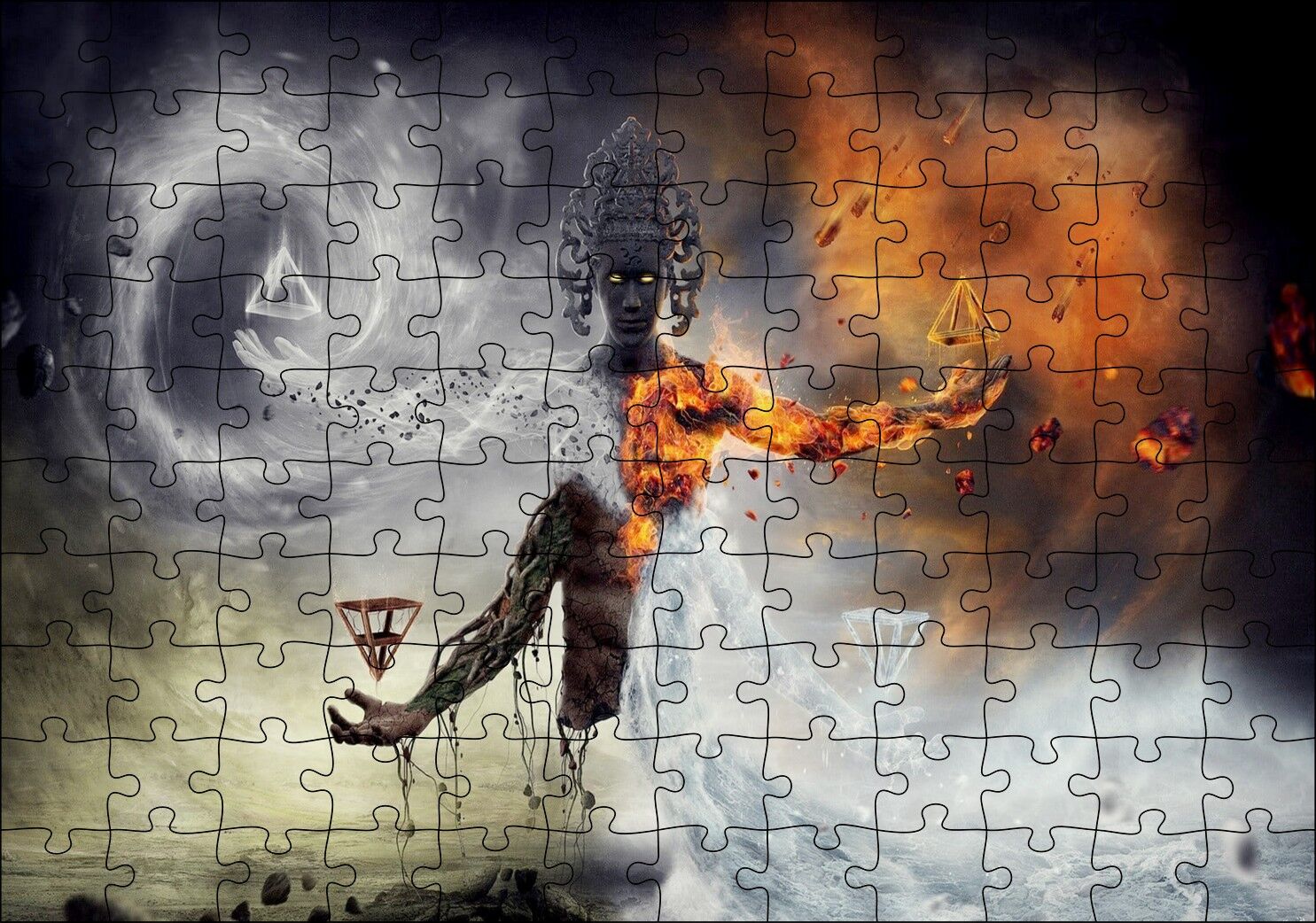 Ateş Toprak Su ve Rüzgar Büyücü Puzzle Yapboz MDF Ahşap