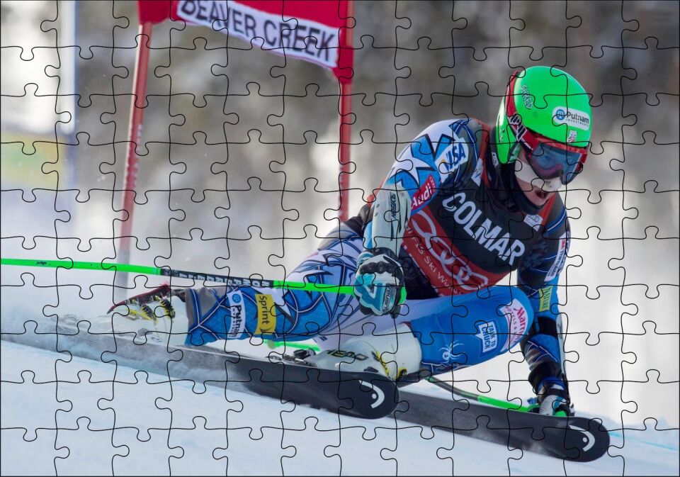 Ted Ligety Kayak Sporu, Puzzle Yapboz MDF Ahşap 120 Parça 24 cm X 34 cm