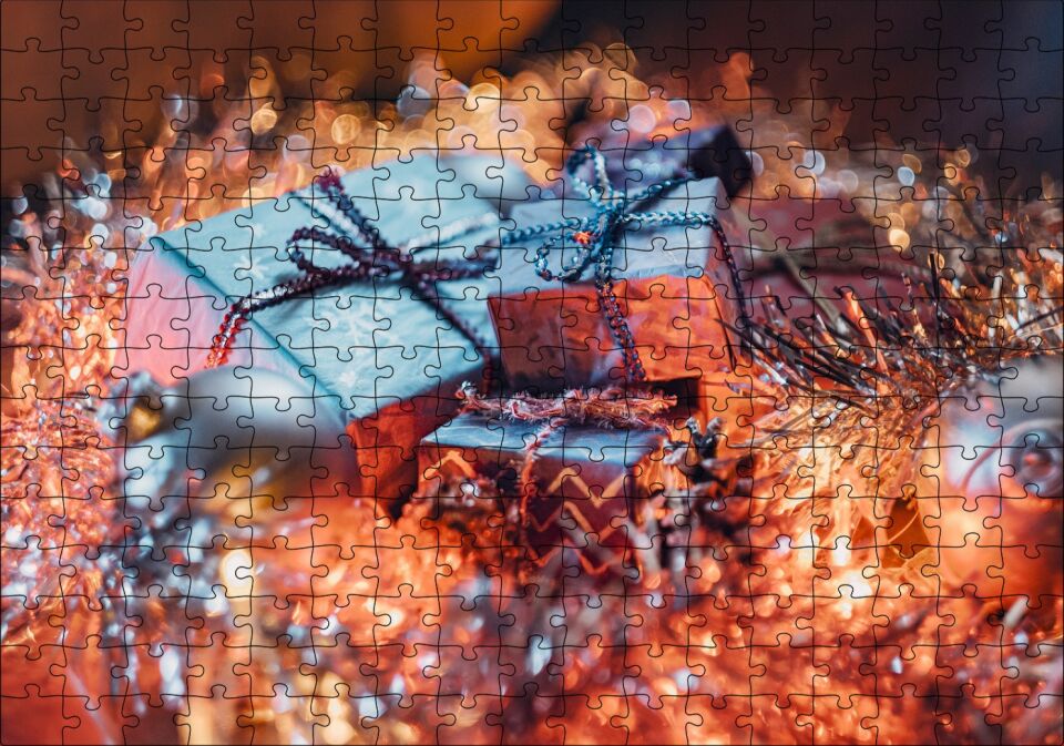 Yılbaşı Hediye Paketleri ve Süsleri Puzzle Yapboz MDF Ahşap 255 Parça 34 cm X 49 cm