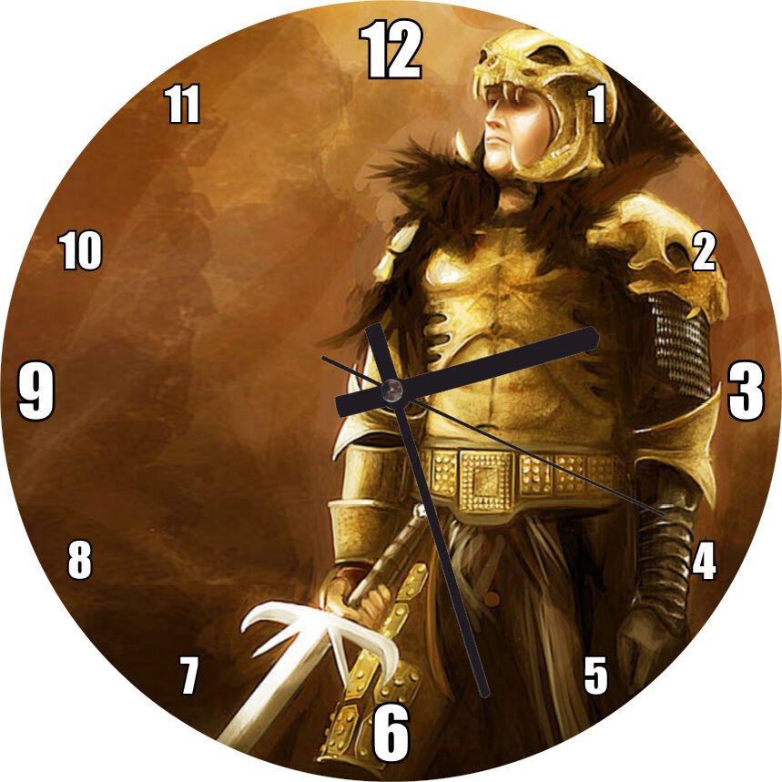 Altın Zırhlı Savaşçı ve Kılıcı  Mdf Ahşap Duvar Saati