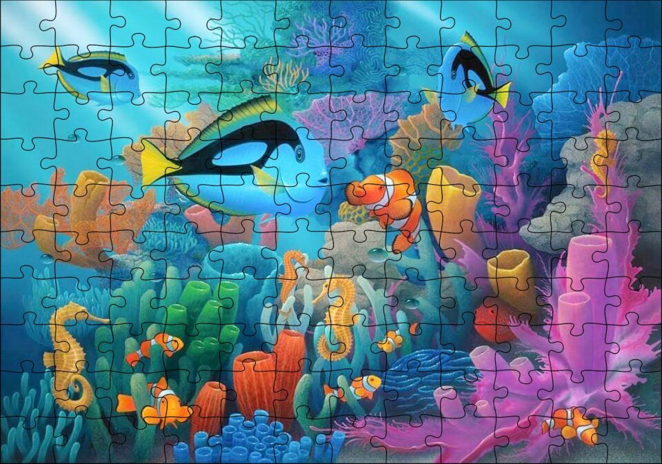 Doğal Ortamında Tropikal Balıklar ve Mercanlar Puzzle Yapboz MDF Ahşap 120 Parça 24 cm X 34 cm