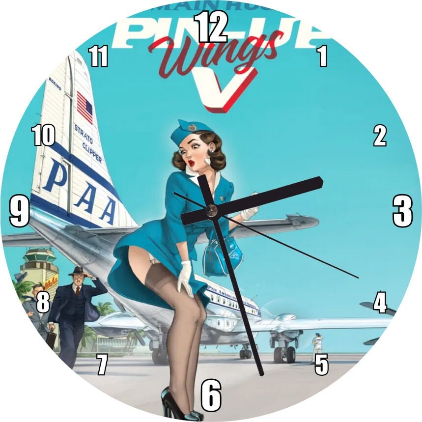 Amerikan Yolcu Uçağı ve Seksi Hostes Vintage  Mdf Ahşap Duvar Saati