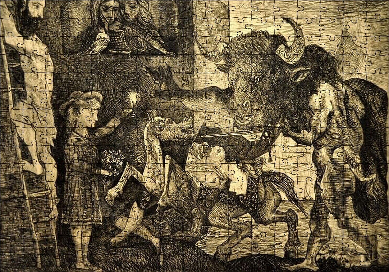 Minotauromachy, 1935 by Pablo Picasso Puzzle Yapboz MDF Ahşap 255 Parça 34 cm X 49 cm