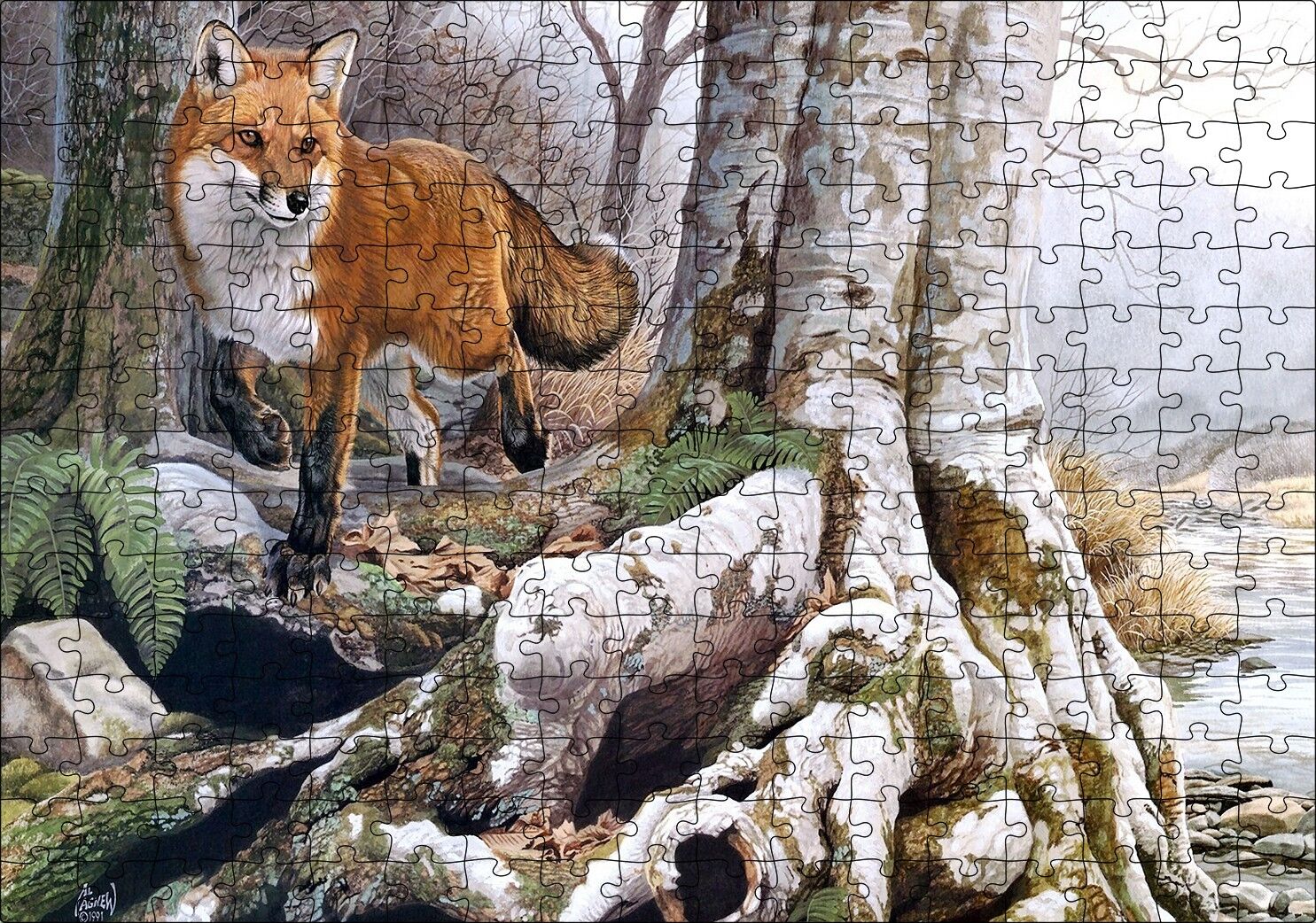 Ormandaki Yaşlı Ağaç ve Kahverengi Tilki Puzzle Yapboz MDF Ahşap 255 Parça 34 cm X 49 cm