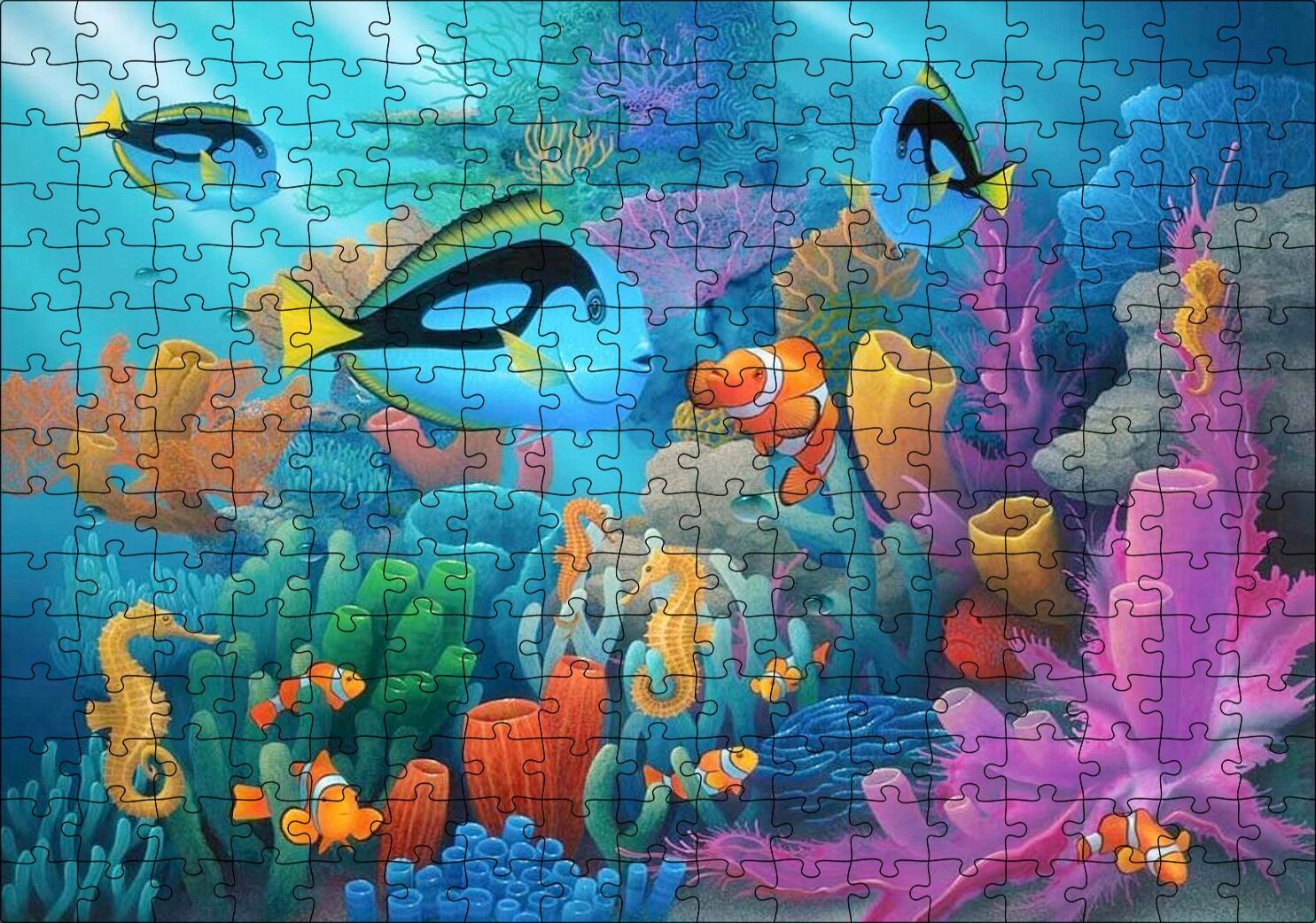 Doğal Ortamında Tropikal Balıklar ve Mercanlar Puzzle Yapboz MDF Ahşap 255 Parça 34 cm X 49 cm