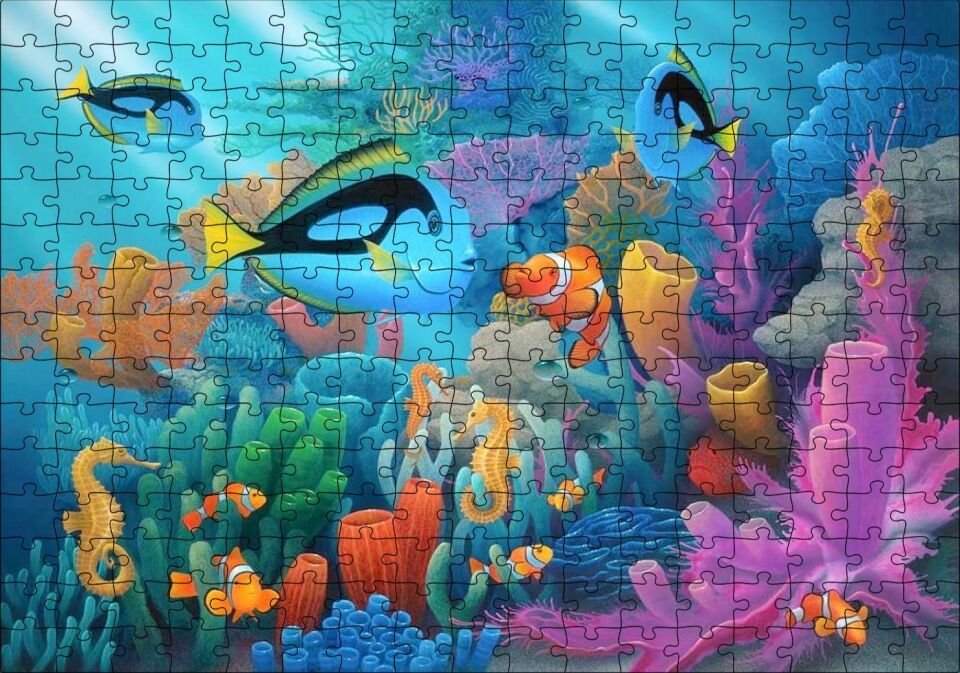 Doğal Ortamında Tropikal Balıklar ve Mercanlar Puzzle Yapboz MDF Ahşap 255 Parça 34 cm X 49 cm