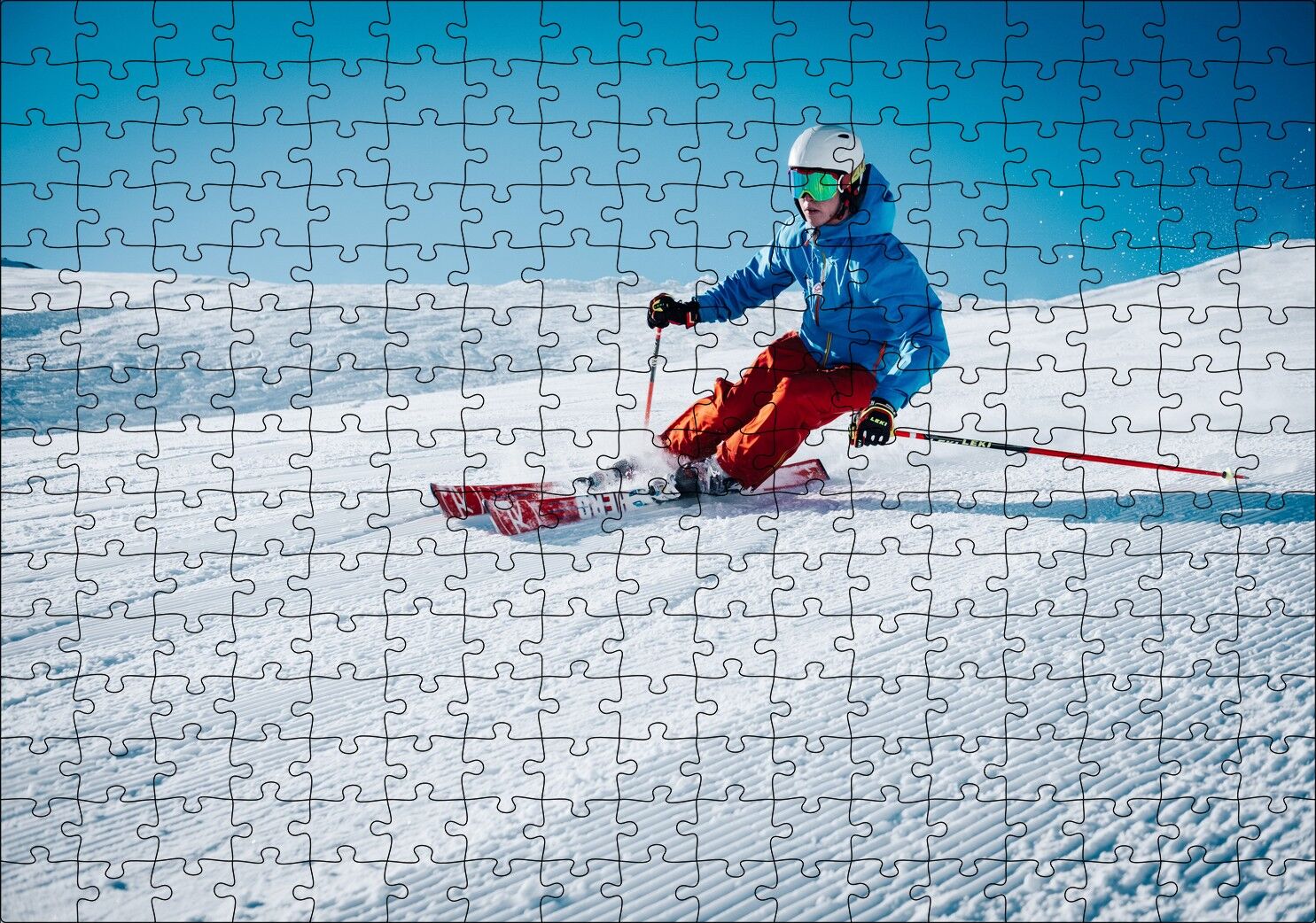 Tepeden İnen Kayakçı Siporu Puzzle Yapboz MDF Ahşap 255 Parça 34 cm X 49 cm