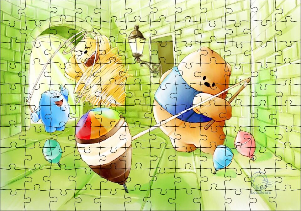 Ayı Bubu ve Topaçlar Puzzle Yapboz MDF Ahşap