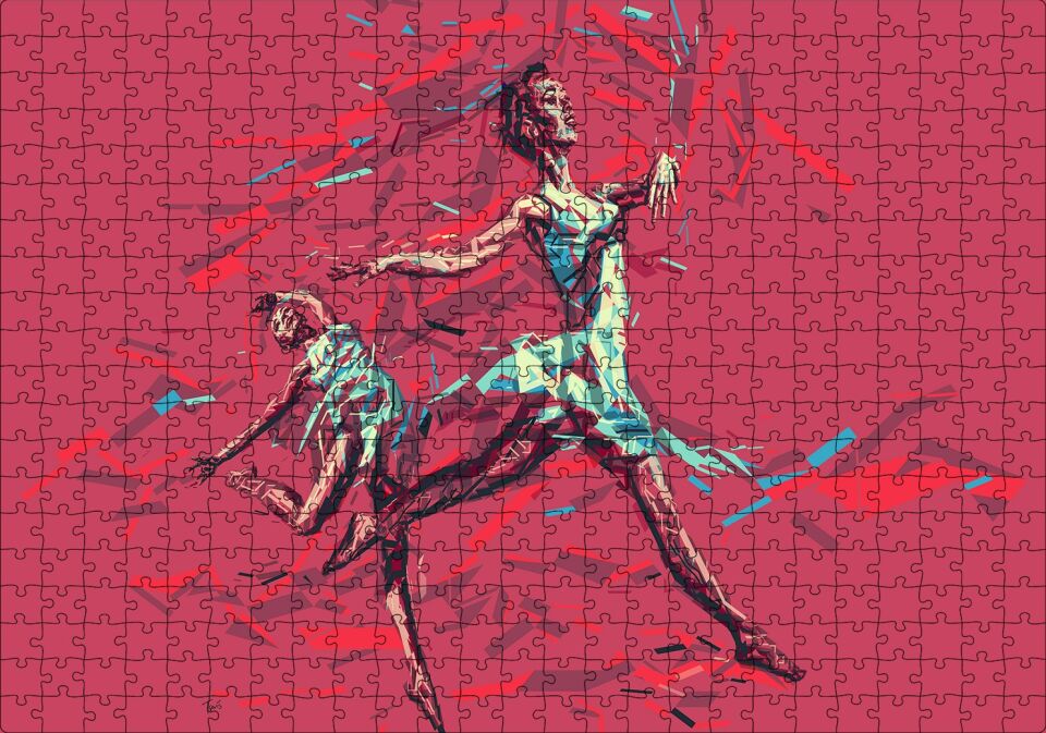 Hareketli Balerin Djital Sanat Resmi Puzzle Yapboz MDF Ahşap 500 Parça 49 cm X 68 cm