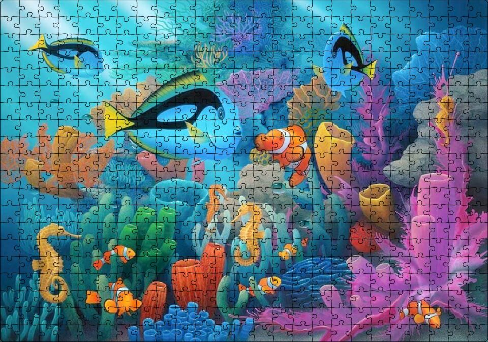 Doğal Ortamında Tropikal Balıklar ve Mercanlar Puzzle Yapboz MDF Ahşap 500 Parça 49 cm X 68 cm