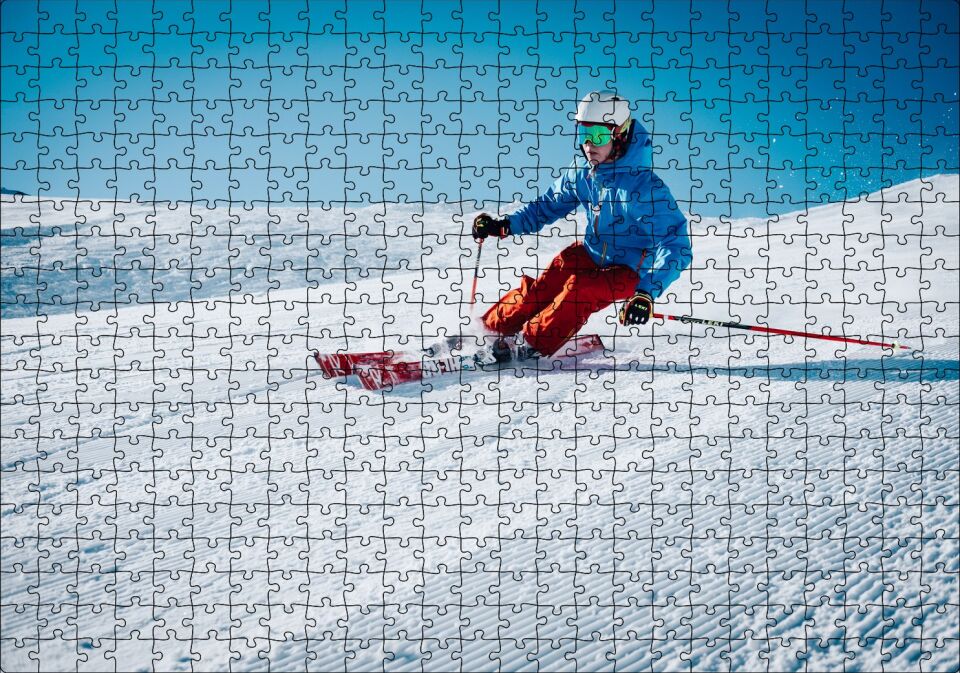 Tepeden İnen Kayakçı Siporu Puzzle Yapboz MDF Ahşap 500 Parça 49 cm X 68 cm