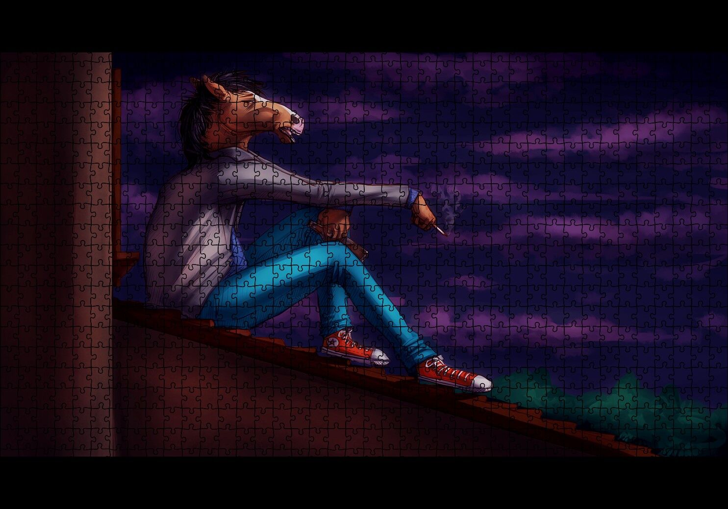 Çatıda Sigara İçen Bojack Horseman Puzzle Yapboz MDF Ahşap 1000 Parça 49 cm X 68 cm