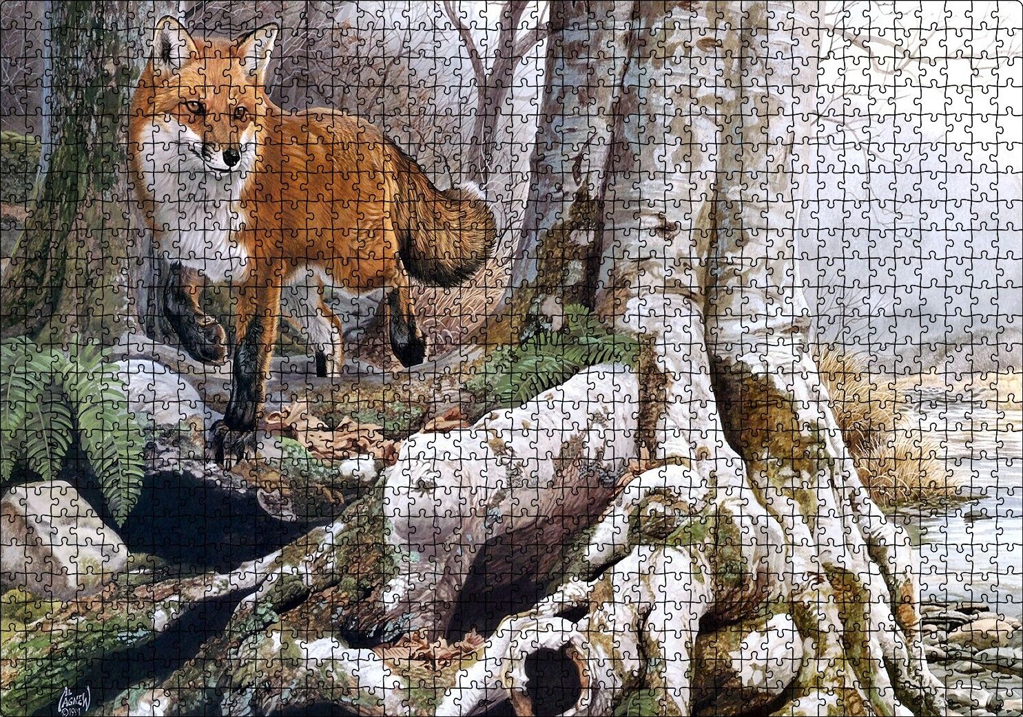Ormandaki Yaşlı Ağaç ve Kahverengi Tilki Puzzle Yapboz MDF Ahşap 1000 Parça 49 cm X 68 cm
