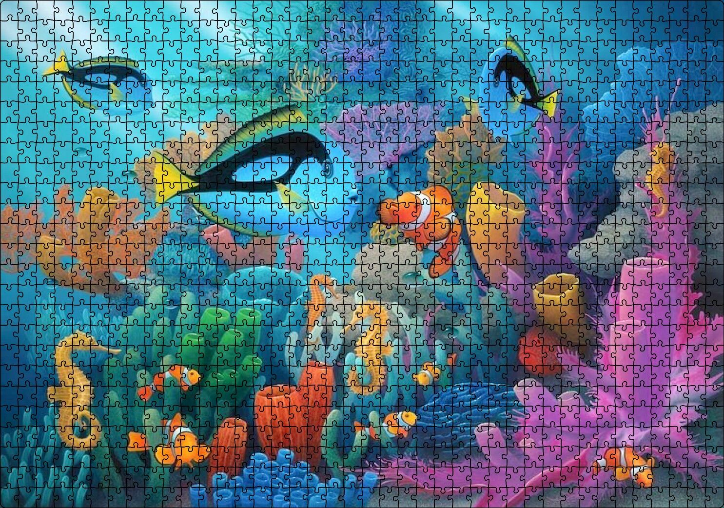 Doğal Ortamında Tropikal Balıklar ve Mercanlar Puzzle Yapboz MDF Ahşap 1000 Parça 49 cm X 68 cm