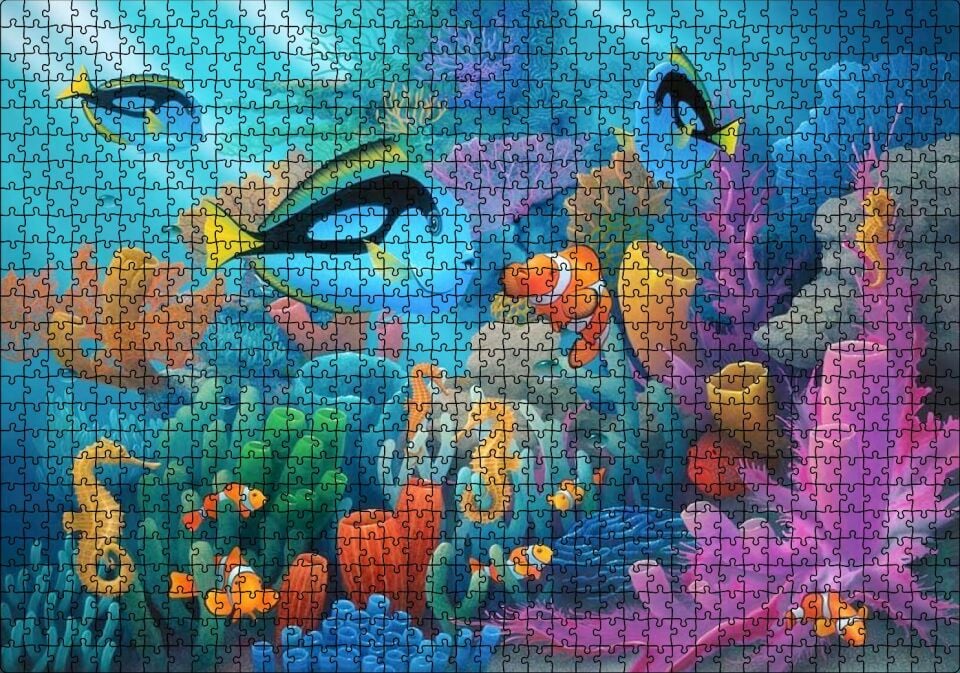Doğal Ortamında Tropikal Balıklar ve Mercanlar Puzzle Yapboz MDF Ahşap 1000 Parça 49 cm X 68 cm