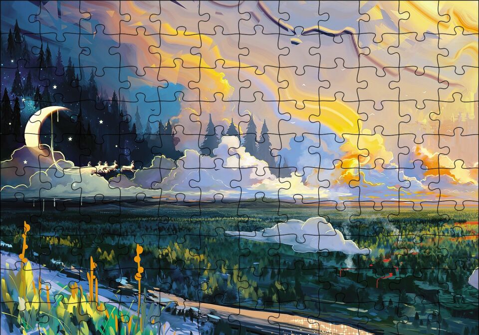 Ebruli Doğa Orman Puzzle Yapboz MDF Ahşap