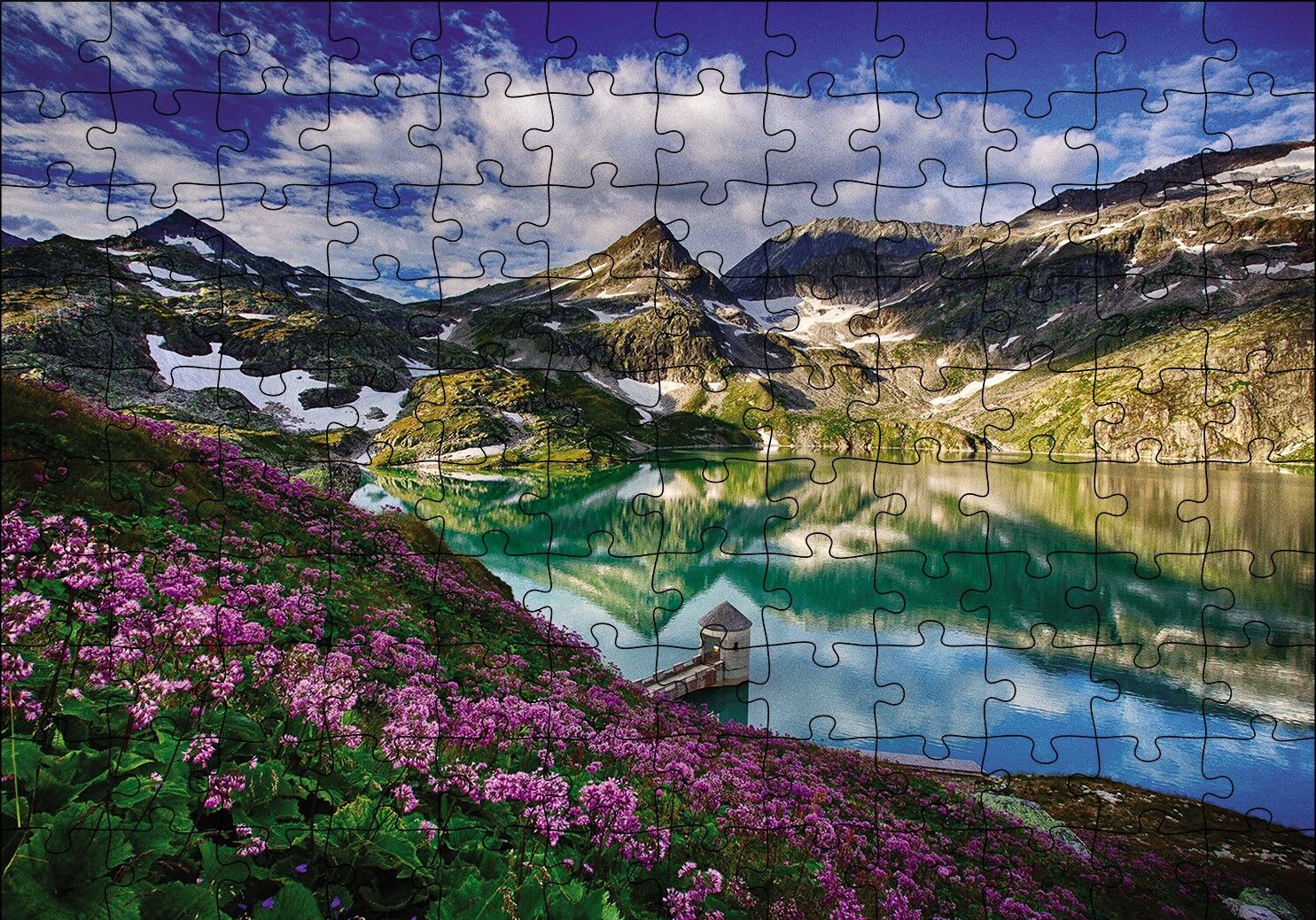 Göl Etrafında Dağlar Bahar Puzzle Yapboz MDF Ahşap 120 Parça 24 cm X 34 cm