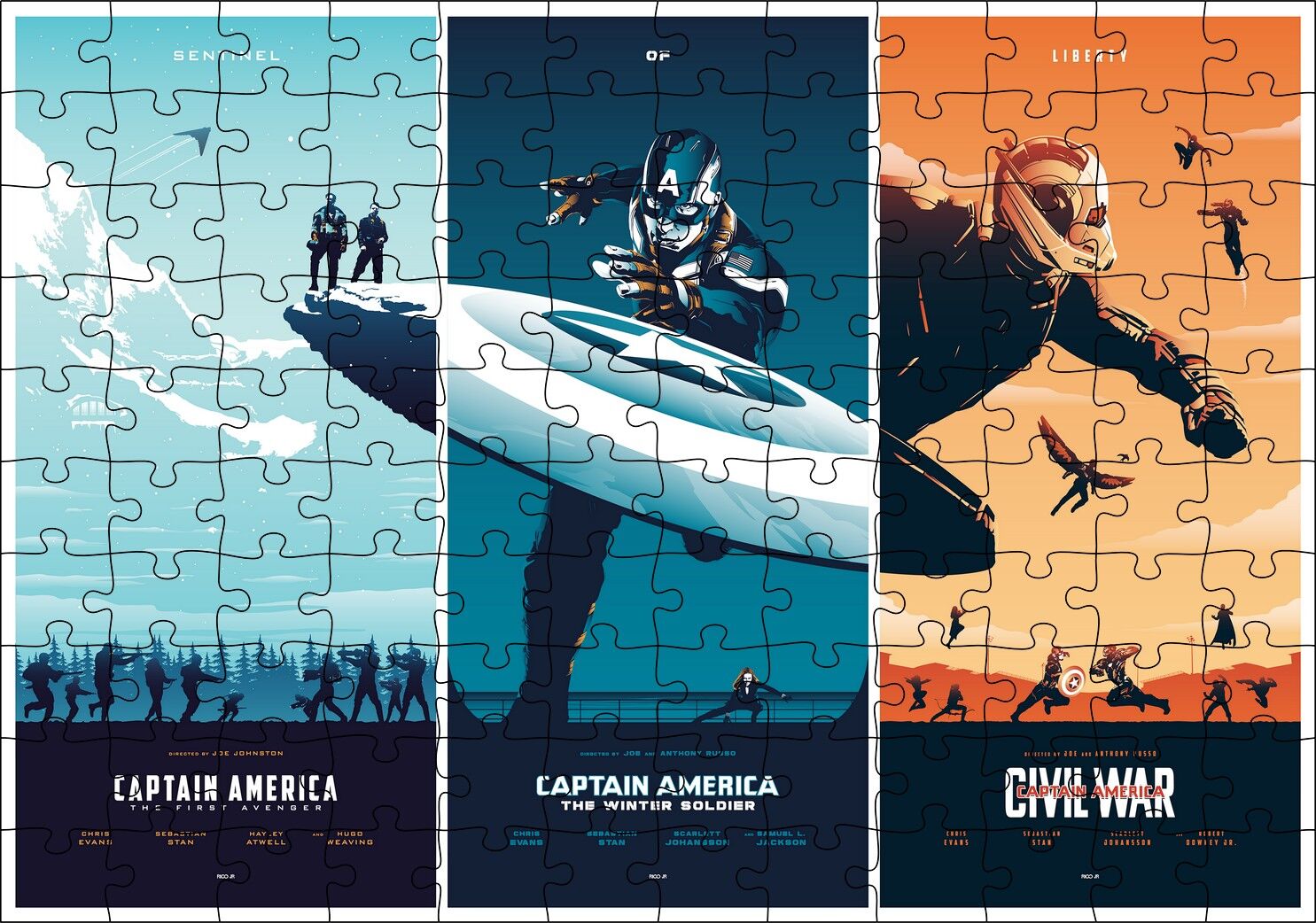 Kaptan Amerika Üçlemesi Afişler Puzzle Yapboz MDF Ahşap 120 Parça 24 cm X 34 cm