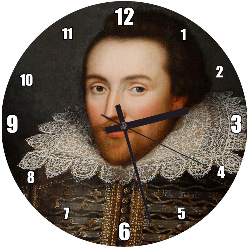 William Shakespeare Beyaz Yakalı Portresi Mdf Ahşap Duvar Saati 50 cm Çap
