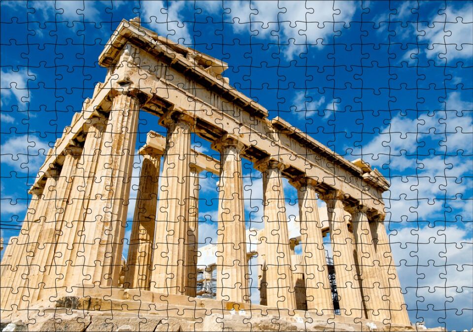 Yunanistan Tapınak Harabeleri ve Bulutlar Puzzle Yapboz MDF Ahşap 255 Parça 34 cm X 49 cm
